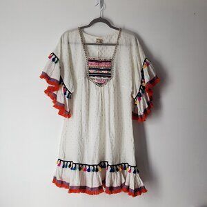 Swarna Greece white silver embroidered bohemian tunic short dress free size M L